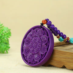 Elegant Purple Mica Phoenix & Lotus Pendant Necklace for Spiritual Growth, Intuition, and Protection