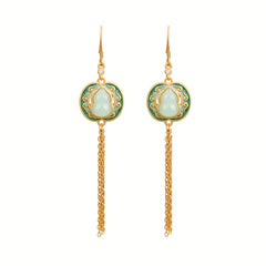 Elegant Gourd Tassel Earrings with Imitation Jade - Harmonious Energy for Daily Wear