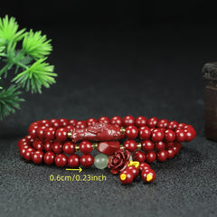 Red Cinnabar Beaded Bracelet for Women with Rose Charm | Grounding & Spiritual Protection