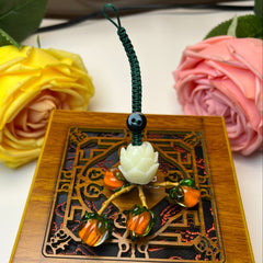 Lucky Persimmon Lotus Keychain – Energizing Orange Glass Persimmons with White Lotus, Heart Charm – Harmonious Luck & Prosperity