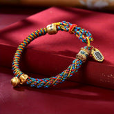 Tibetan Buddhist Wealth God Amulet Bracelet — Spiritual Protection & Prosperity Energy Woven Charm