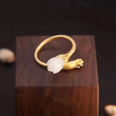 Vintage Orchid Blossom Ring in Natural Lamb Fat White, Elegant 925 Silver Jewelry for Purity, Love, and Spiritual Growth
