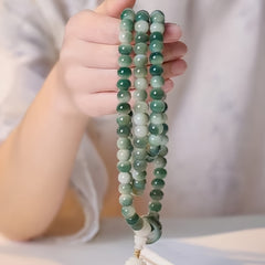 108pcs Natural Bodhi Bead Bracelet - Vintage Style Green Prayer Beads with White Accents, 10mm Handheld Meditation Mala Beads for Casual Attire