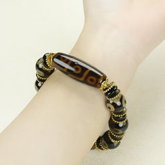 Three-Eyed Dzi Agate Bracelet for Spiritual Protection, Grounding, and Prosperity