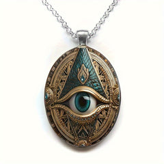 All-Seeing Eye Oval Pendant Necklace — Spiritual Insight & Protective Energy Amulet