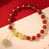 Elegant Red Agate Beaded Bracelet with Golden Accents - Daily Wear & Spiritual Protection