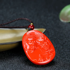 Red Cinnabar Buddha and Demon Pendant for Spiritual Protection, Karmic Balance, and Energy Cleansing