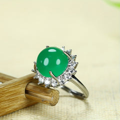 Men's Green Agate Ring for Prosperity and Emotional Balance, Vintage Statement Ring with Adjustable Band