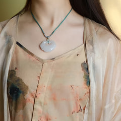 Fengyun Ru Yi Lock Natural Stone Pendant - Chinese White Necklace for Harmony & Protection