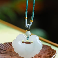 Fengyun Ru Yi Lock Natural Stone Pendant - Chinese White Necklace for Harmony & Protection