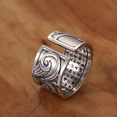 Retro Ethnic Koi Fish Adjustable Ring - Enhance Luck & Wealth with Scripture Engravings