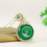 Green Chalcedony Guardian Lock Pendant Necklace for Heart Chakra Healing, Prosperity, and Energetic Protection