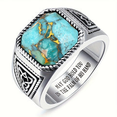 Retro Turquoise Men's Celtic Ring - Energy Protection & Father's Day Gift