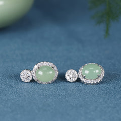 Green Jade & Silver Open-Circle Ear Hooks — A Dialogue Between Polished Heart and Raw Potential