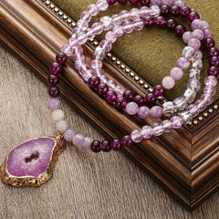 Amethyst Bohemian Beaded Necklace Calm Energy Balance Gift