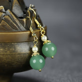 Jade and Pearl Drop Earrings — Vintage Chinese Boho Design for Balance and Prosperity