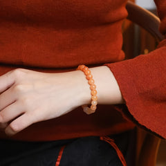 Natural Peach Blossom Jade Beaded Bracelet for Love, Youthful Energy, and Emotional Healing