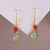 Natural South Red Agate Earrings - Vintage Dangle Design with Green-Red Stone for Energy Balance & Daily Elegance