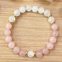 Pink Rose Quartz & White Stone Y2K Chakra Bracelet for Harmony & Protection