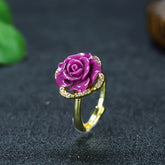 Raw Cinnabar Rose Ring for Wealth, Spiritual Protection, and Elegant Style