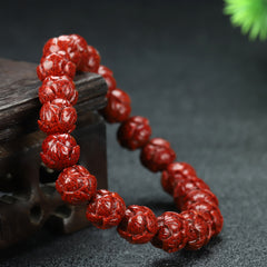Red Lotus Bead Bracelet - High-Content Cinnabar Stone, Grounding Energy & Spiritual Protection