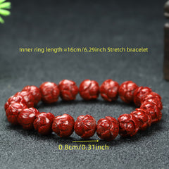 Red Lotus Bead Bracelet - High-Content Cinnabar Stone, Grounding Energy & Spiritual Protection