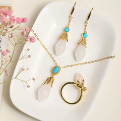 Sheep Fat White Jade Orchid Ring with Turquoise | Elegant Feng Shui Jewelry for Peace & Wisdom