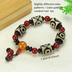 Three-Eyed Dzi Bead Bracelet for Spiritual Protection, Inner Peace, and Energetic Balance