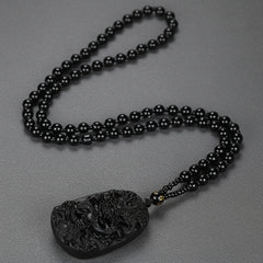Vintage Dragon Pendant Necklace for Men - Black Resin Chameleon Amulet with Purple Light Effect