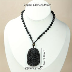 Vintage Dragon Pendant Necklace for Men - Black Resin Chameleon Amulet with Purple Light Effect