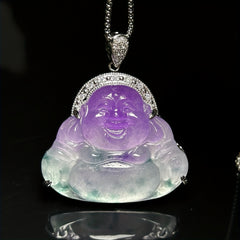 Vintage Lavender Jade Budai Pendant Necklace for Happiness, Prosperity & Spiritual Gifts