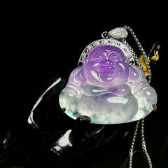 Vintage Lavender Jade Budai Pendant Necklace for Happiness, Prosperity & Spiritual Gifts