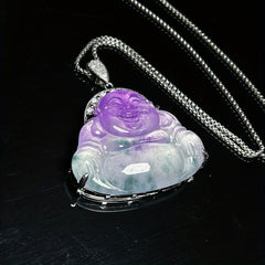 Vintage Lavender Jade Budai Pendant Necklace for Happiness, Prosperity & Spiritual Gifts