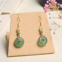 Vintage Peace Buckle Earrings Set with Natural Stone - Grounding, Elegant Jewelry for Women's Harmony & Style