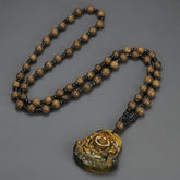 Vintage Smiling Face Natural Stone Pendant Necklace with Black Beaded Cord - Good Luck Charm and Serene Energy