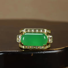 Vintage Style Green Agate Men's Ring for Grounding, Prosperity, and Adaptable Energy