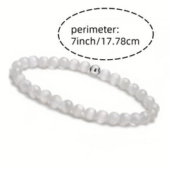 White Cat's Eye Stone Stretch Bracelet for Yoga, Meditation, and Positive Energy