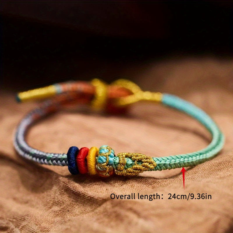 Hand-Woven Lucky Charm Bracelet - Adjustable Unisex Multicolor Beads with Good Luck Symbols for Year-Round Wear