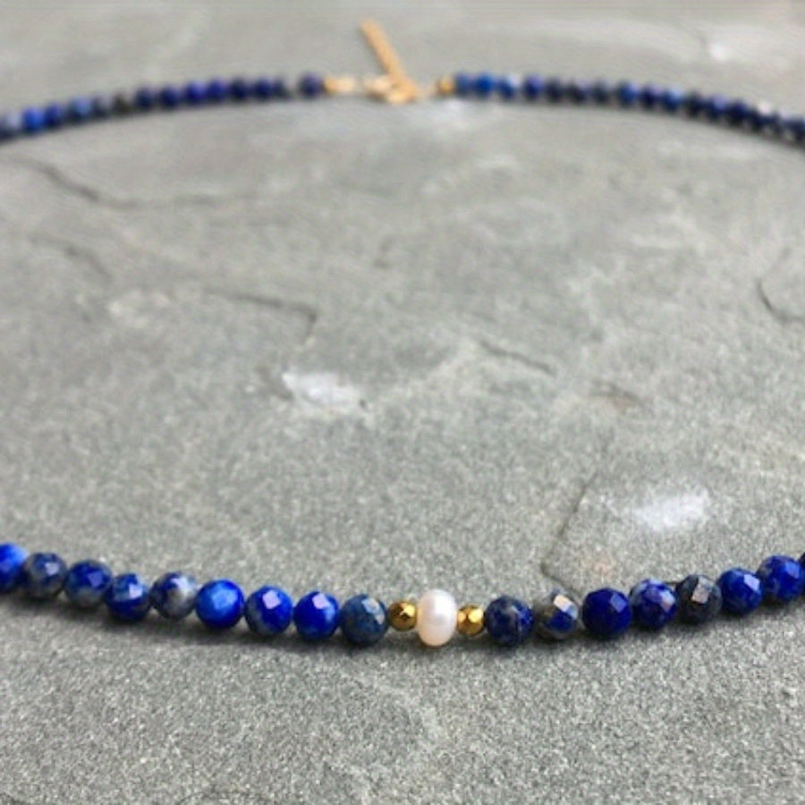 Elegant Women's Lapis Lazuli Necklace - Natural Blue Beaded Chain for Spiritual Harmony & Everyday Elegance