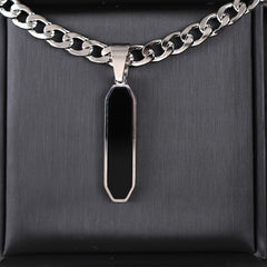 Men's Stainless Steel Cuban Chain Necklace with Black Geometric Pendant - Modern Energy & Versatile Style for Casual & Party Wear