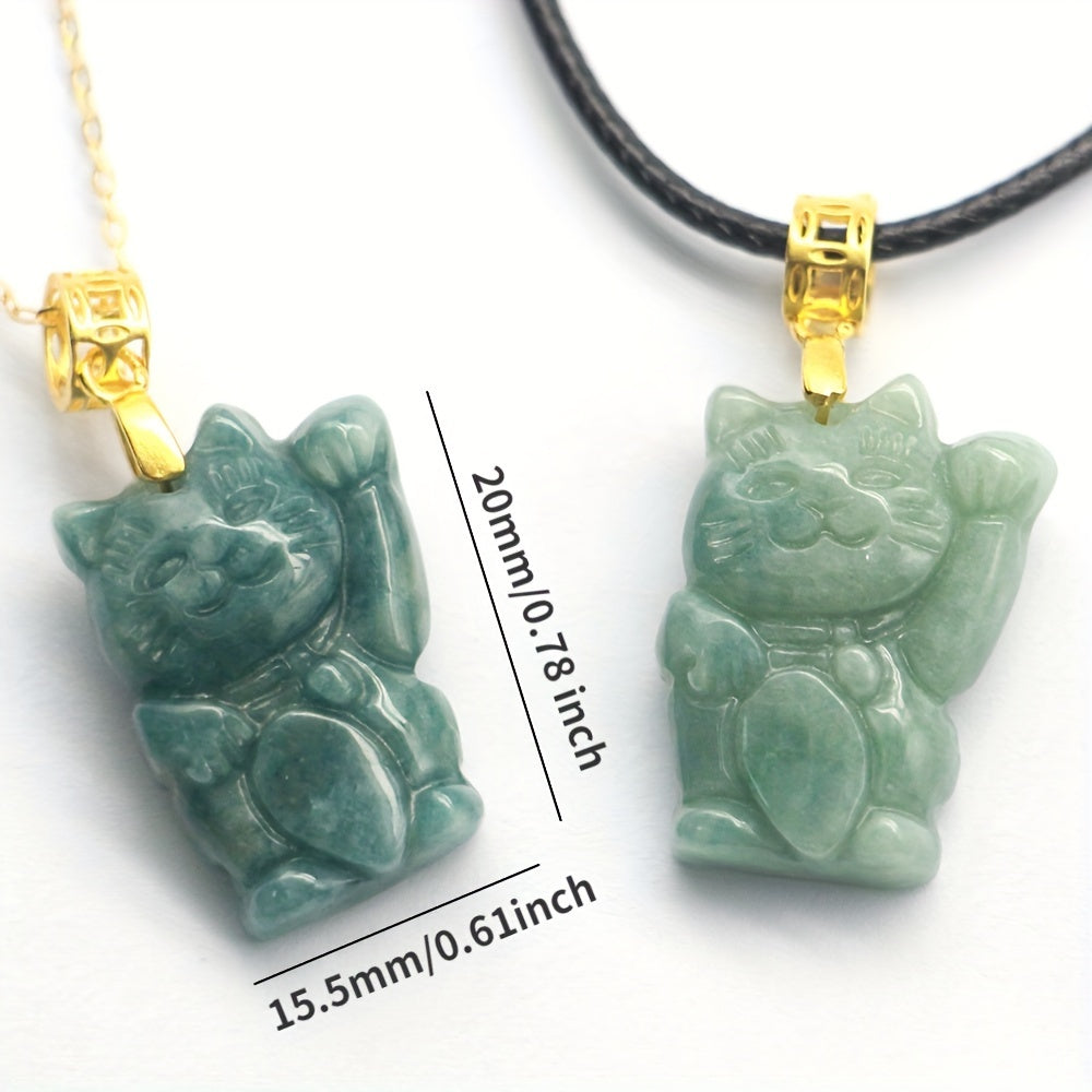 High-Grade Green Aventurine Beckoning Cat Pendant Necklace for Prosperity, Luck, and Positive Energy