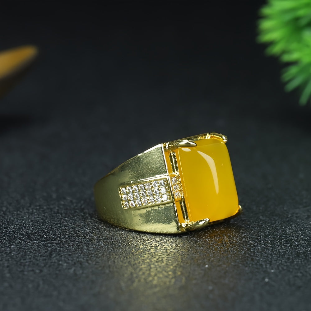 Men's Adjustable Yellow Jade Ring for Wealth, Confidence, and Energy Flow