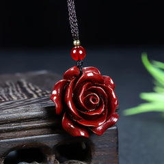 Vintage Bohemian Rose Pendant Necklace - Red Enamel Floral Charm for Love & Protection