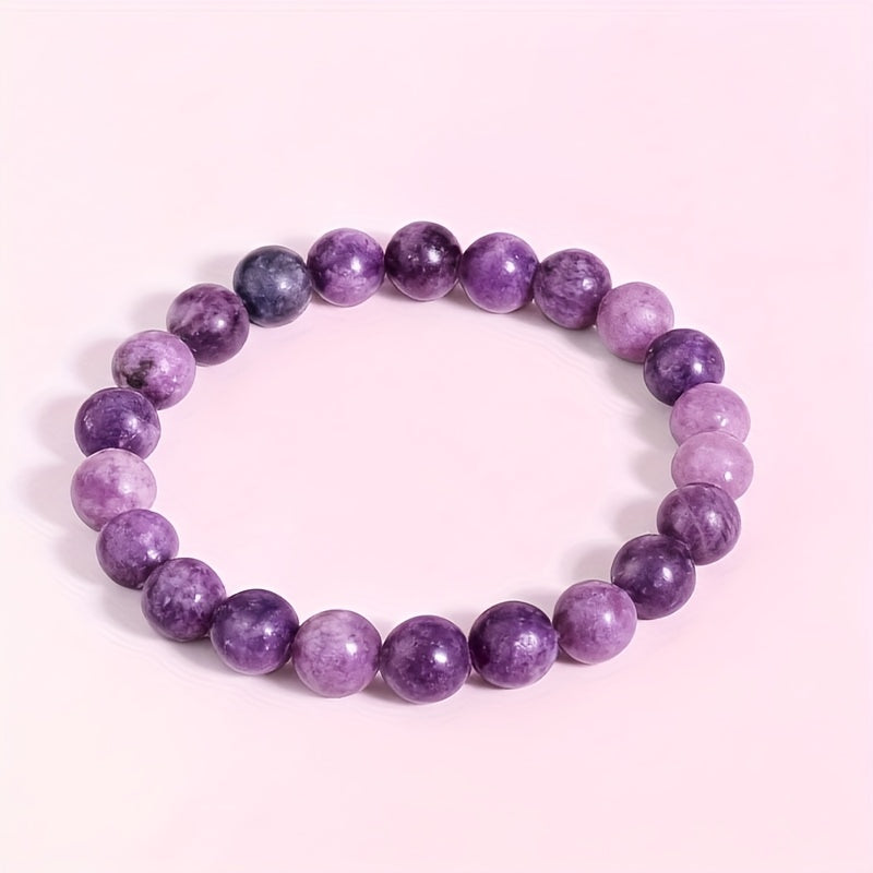 1pc Purple Lepidolite Bracelet - Elastic Stretch Lithium-Rich Stone Beads for Casual Style & Mother’s Day Gift