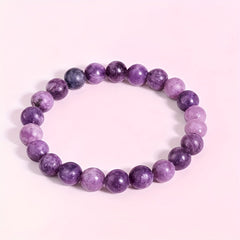 1pc Purple Lepidolite Bracelet - Elastic Stretch Lithium-Rich Stone Beads for Casual Style & Mother’s Day Gift