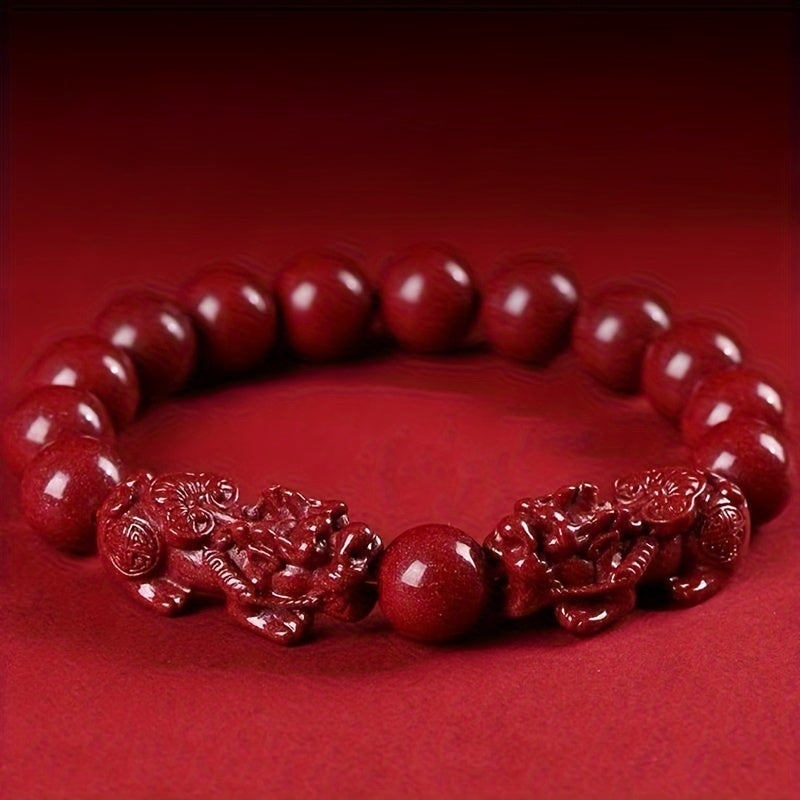 Cinnabar Pixiu Bracelet - Vintage Red Beaded Jewelry for Energy & Protection