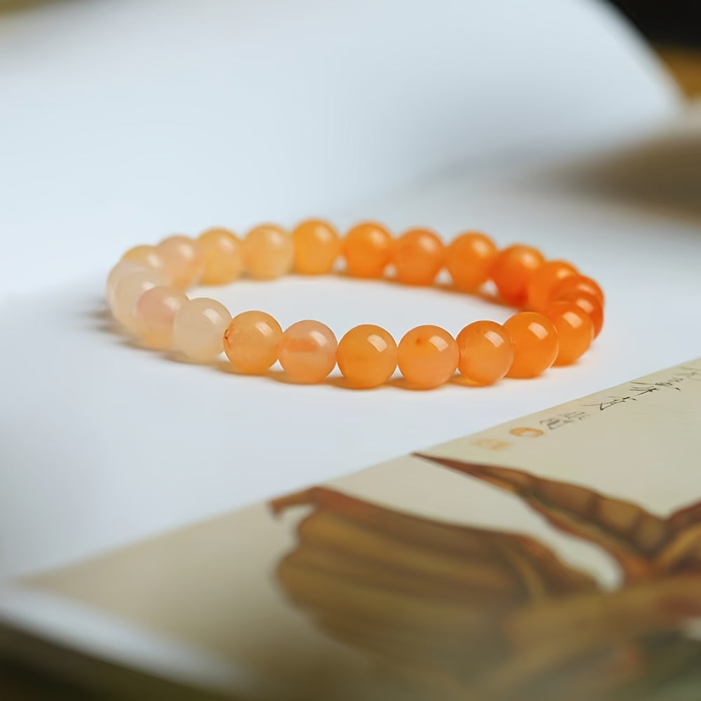 Natural Peach Blossom Jade Beaded Bracelet for Love, Youthful Energy, and Emotional Healing