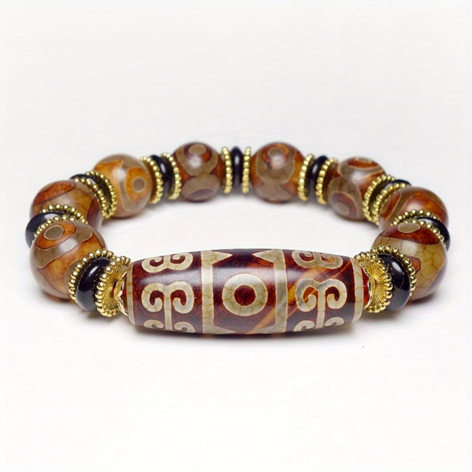 Tibetan Tianyan Agate Dzi Bracelet – Protection, Wisdom & Positive Energy Stone Jewelry for Balance and Spiritual Growth