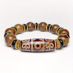 Tibetan Tianyan Agate Dzi Bracelet – Protection, Wisdom & Positive Energy Stone Jewelry for Balance and Spiritual Growth