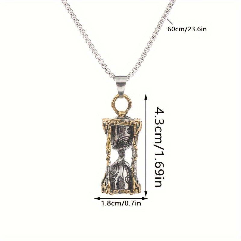Fashion Vintage Time Hourglass Snake Pendant Necklace Stainless Steel Chain Trendy Men's Accessories